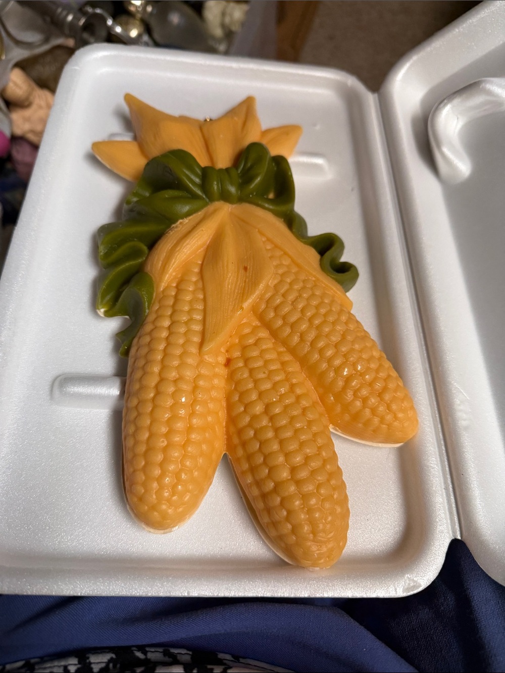 Vintage Decorative Corn Cob Wax Ornament in Yellow and Green